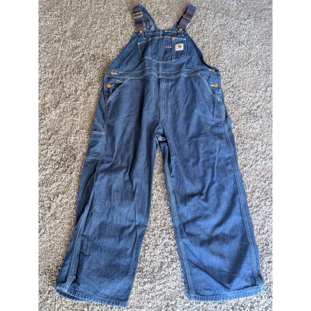 Vintage Carhartt Mens 42X30 Wide Leg Denim Overalls Bibs R08 DMN